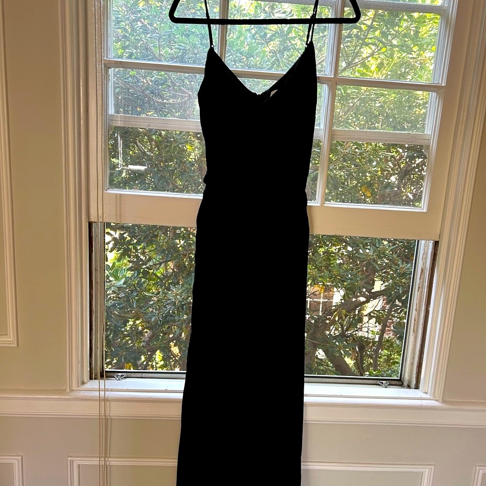 L'AGENCE black velvet spaghetti strap jumpsuit.